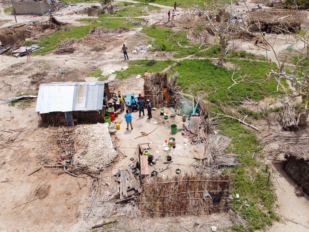 Drone footage shows the aftermath of Cyclone Dikeledi, which struck Mozambique’s Nampula province in March 2025.